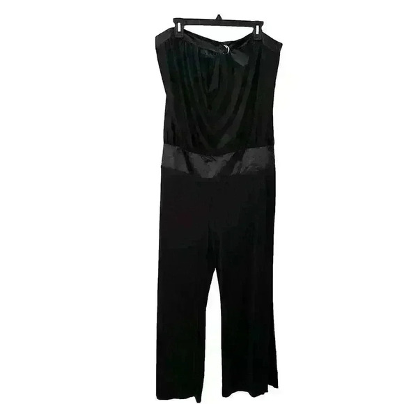 Baby Phat Y2K 90s Vintage size 1X Black Jumpsuit Wide Leg Flare Pants Tube Top - Picture 1 of 9